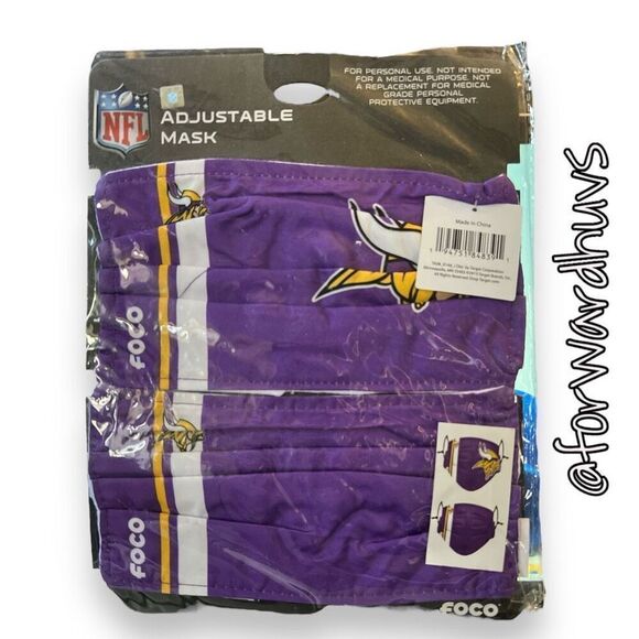 Bundle Sale 3 for $15 | Minnesota Vikings NFL | Adult Mask Set | 2 Pack - Picture 1 of 7